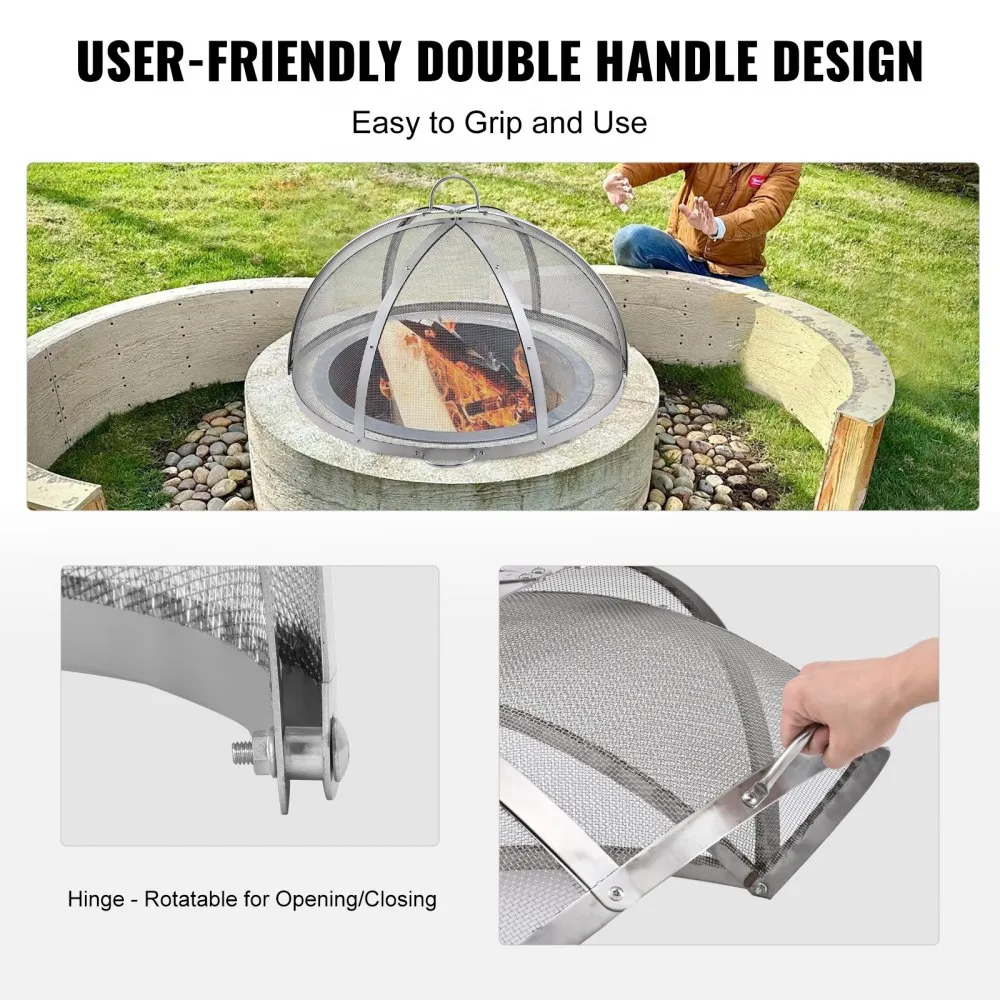 VEVOR firepit spark screen with double handle design; easy to grip and use, rotatable hinge.