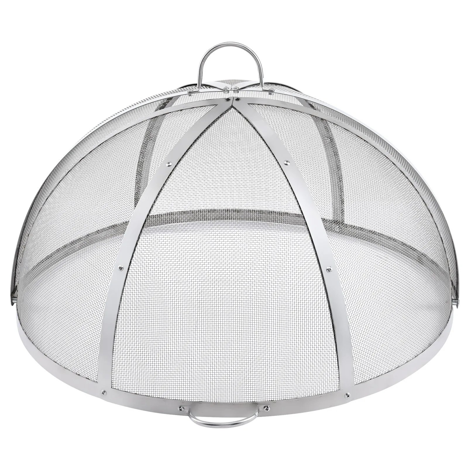 metal mesh VEVOR firepit spark screen with handle and reinforced frame for safety usage.