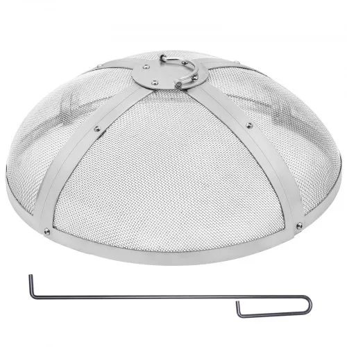 40 In. Black Fire Pit Spark Screen Cover With Ring Handle For Patio