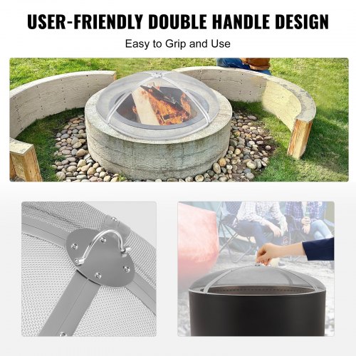 VEVOR Fire Pit Spark Screen Round 30", Reinforced Heavy Duty Steel Metal Cover, Outdoor Firepit Lid, Easy-Opening Top Screen Covers Round with Ring Handle for Outdoor Patio Fire Pits Backyard