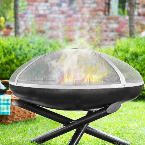 VEVOR Fire Pit Spark Screen Round 30", Reinforced Heavy Duty Steel Metal Cover, Outdoor Firepit Lid, Easy-Opening Top Screen Covers Round with Ring Handle for Outdoor Patio Fire Pits Backyard