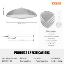 VEVOR Fire Pit Spark Screen Round 30", Reinforced Heavy Duty Steel Metal Cover, Outdoor Firepit Lid, Easy-Opening Top Screen Covers Round with Ring Handle for Outdoor Patio Fire Pits Backyard