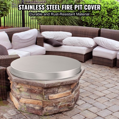 VEVOR Fire Pit Cover Lid, 27" Portable Firepit Spark Screen,Stainless Steel Steel Metal Cover, Easy-Opening Outdoor Wood Burning and Camping Stove Accessory, for Outdoor Patio Fire Pits Backyard