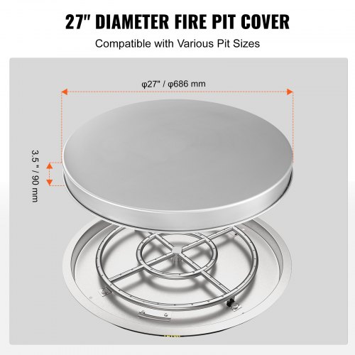 VEVOR Fire Pit Cover Lid, 27" Portable Firepit Spark Screen,Stainless Steel Steel Metal Cover, Easy-Opening Outdoor Wood Burning and Camping Stove Accessory, for Outdoor Patio Fire Pits Backyard