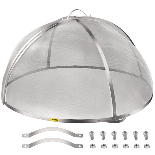 VEVOR Fire Pit Spark Screen, 37-inch Diameter Spark Screen Cover, Stainless Steel Fire Pit Mesh Screen, Round Spark Screen with Handle, Mesh Design Spark Guard Perfect for Patio Fire Pit