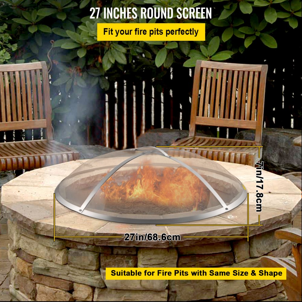 VEVOR Fire Pit Spark Screen, 27 pulgadas de diámetro Spark Screen Cover, Firepit Mesh Screen de acero inoxidable Firepit, Round Spark Screen con mango, Mesh Design Spark Guard Perfecto para patio Fire Pit