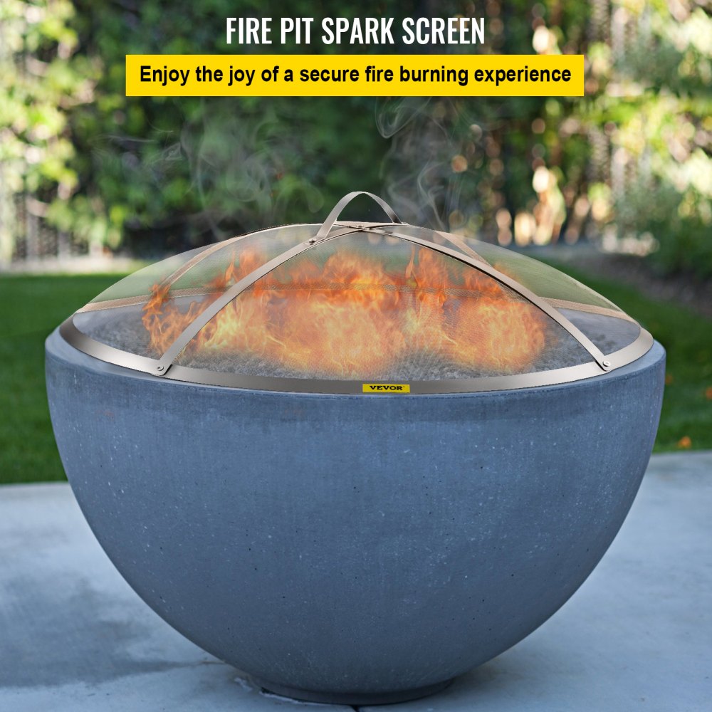 VEVOR Fire Pit Spark Screen, 30-inch Diameter Spark Screen Cover, Stainless Steel Firepit Mesh Screen, Round Spark Screen with Handle, Mesh Design Spark Guard Perfect for Patio Fire Pit