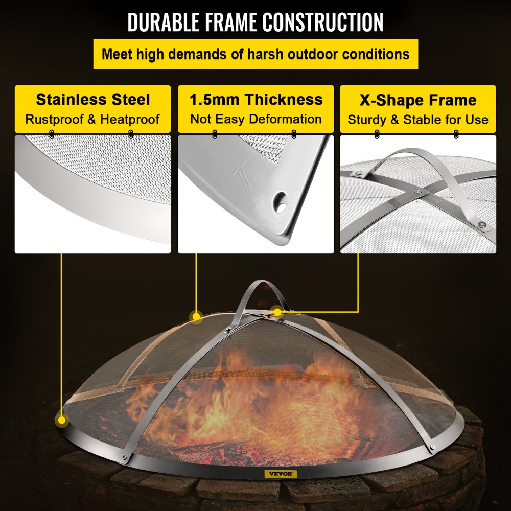VEVOR Fire Pit Spark Screen, 30-inch Diameter Spark Screen Cover, Stainless Steel Firepit Mesh Screen, Round Spark Screen with Handle, Mesh Design Spark Guard Perfect for Patio Fire Pit