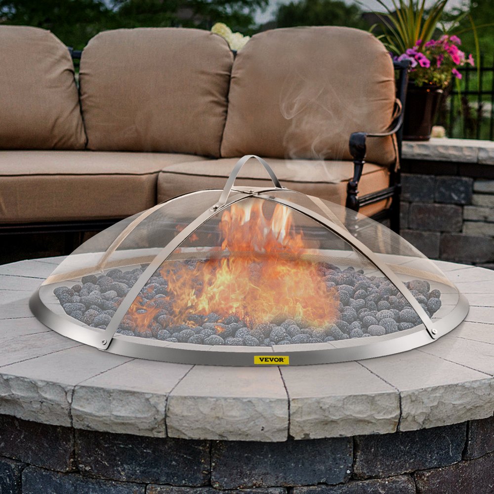 VEVOR Fire Pit Spark Screen, 30-inch Diameter Spark Screen Cover, Stainless Steel Firepit Mesh Screen, Round Spark Screen with Handle, Mesh Design Spark Guard Perfect for Patio Fire Pit
