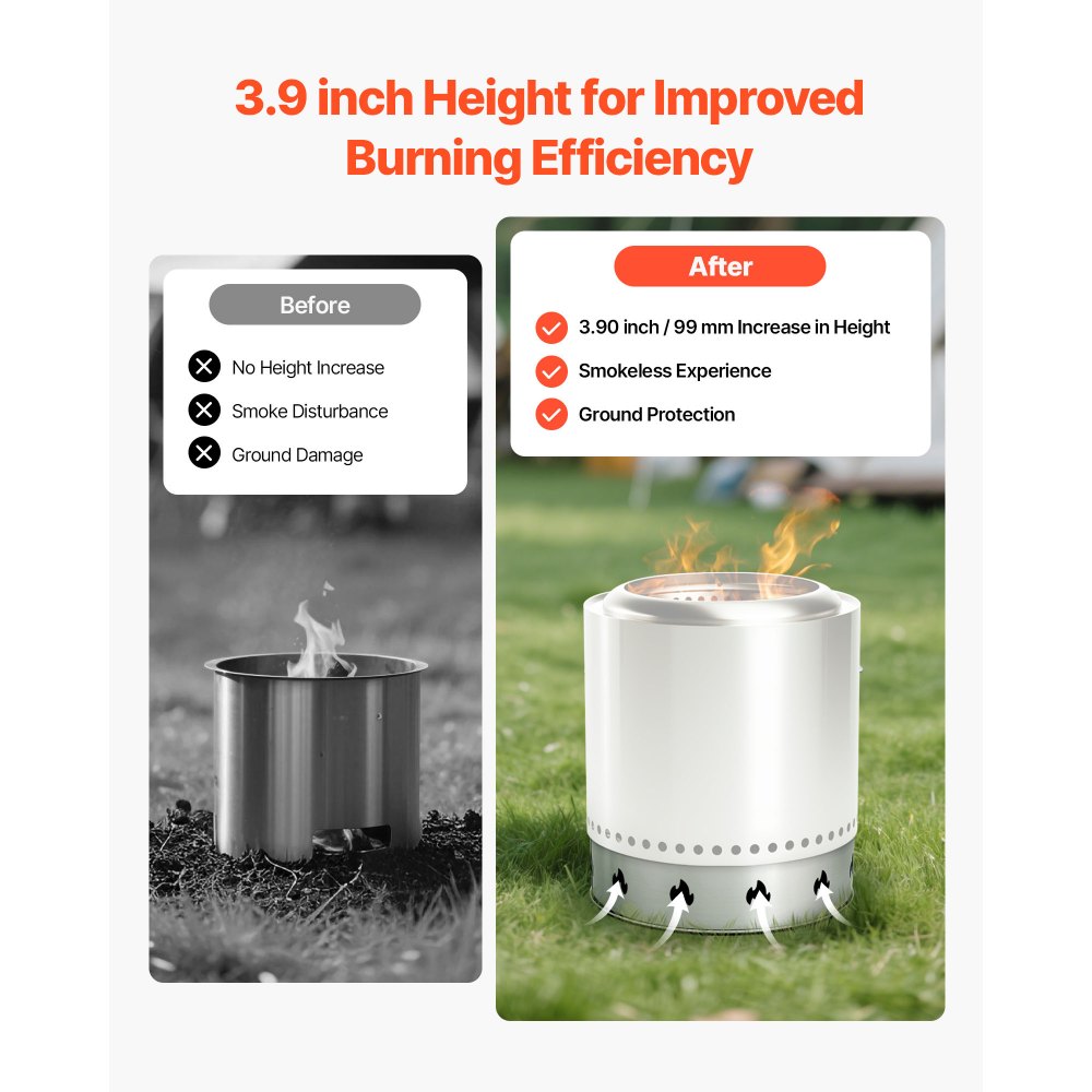 VEVOR Fire Pit Stand for Solo Stove Bonfire, 49.5 cm Smokeless Fire Pit Ring, Stainless Steel Fireplace Stove Support Frame Accessory, Portable Outdoor Camping Holder Tools for Fireplace