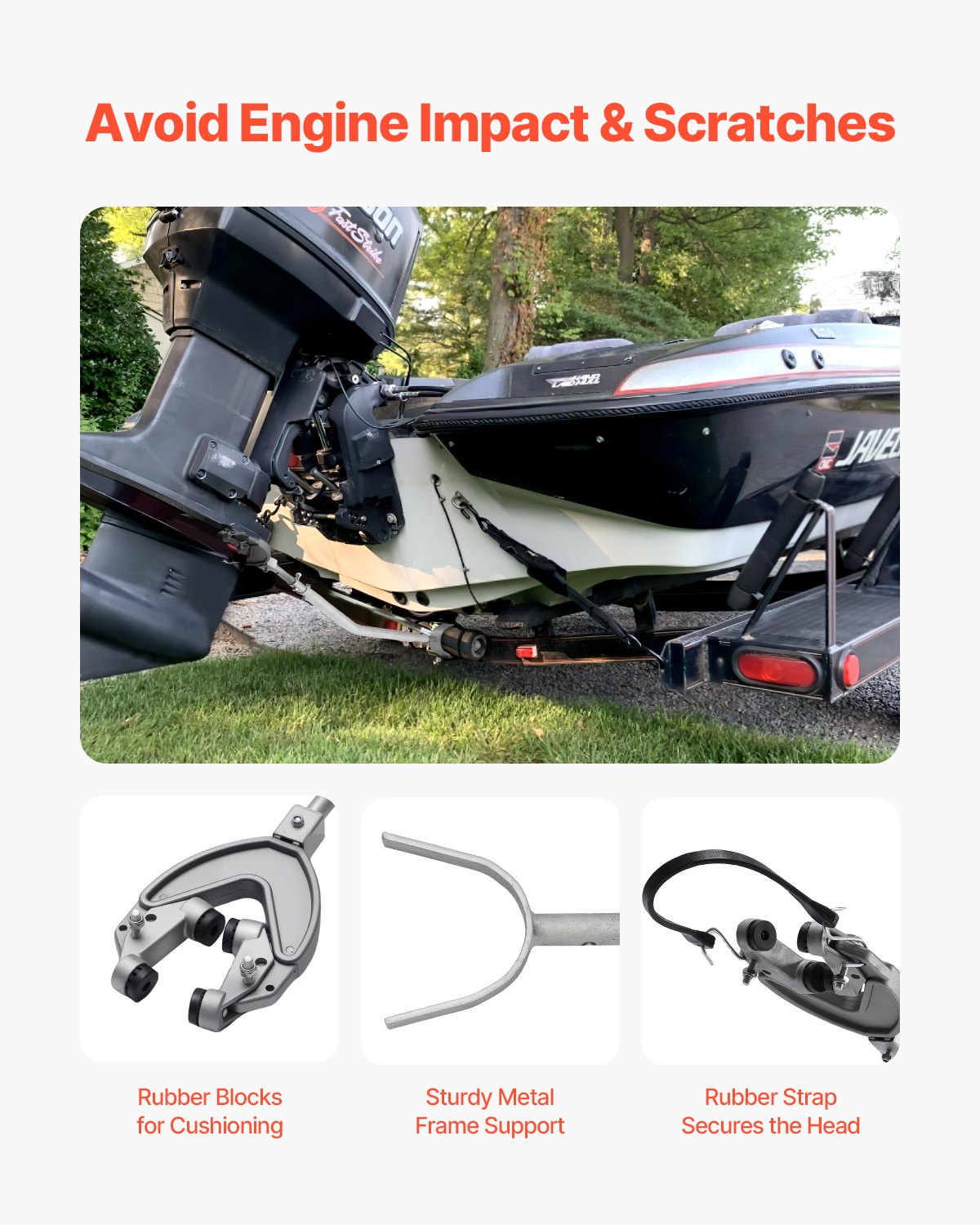 VEVOR Transom Saver, 26.9-62.2 in, Adjustable Boat Transom Saver with Heavy-Duty Head, Corrosion-Resistant Easy-to-Install Transom Savers for Less Than 150 HP Outboard Motor , Fit for Roller & Trailer