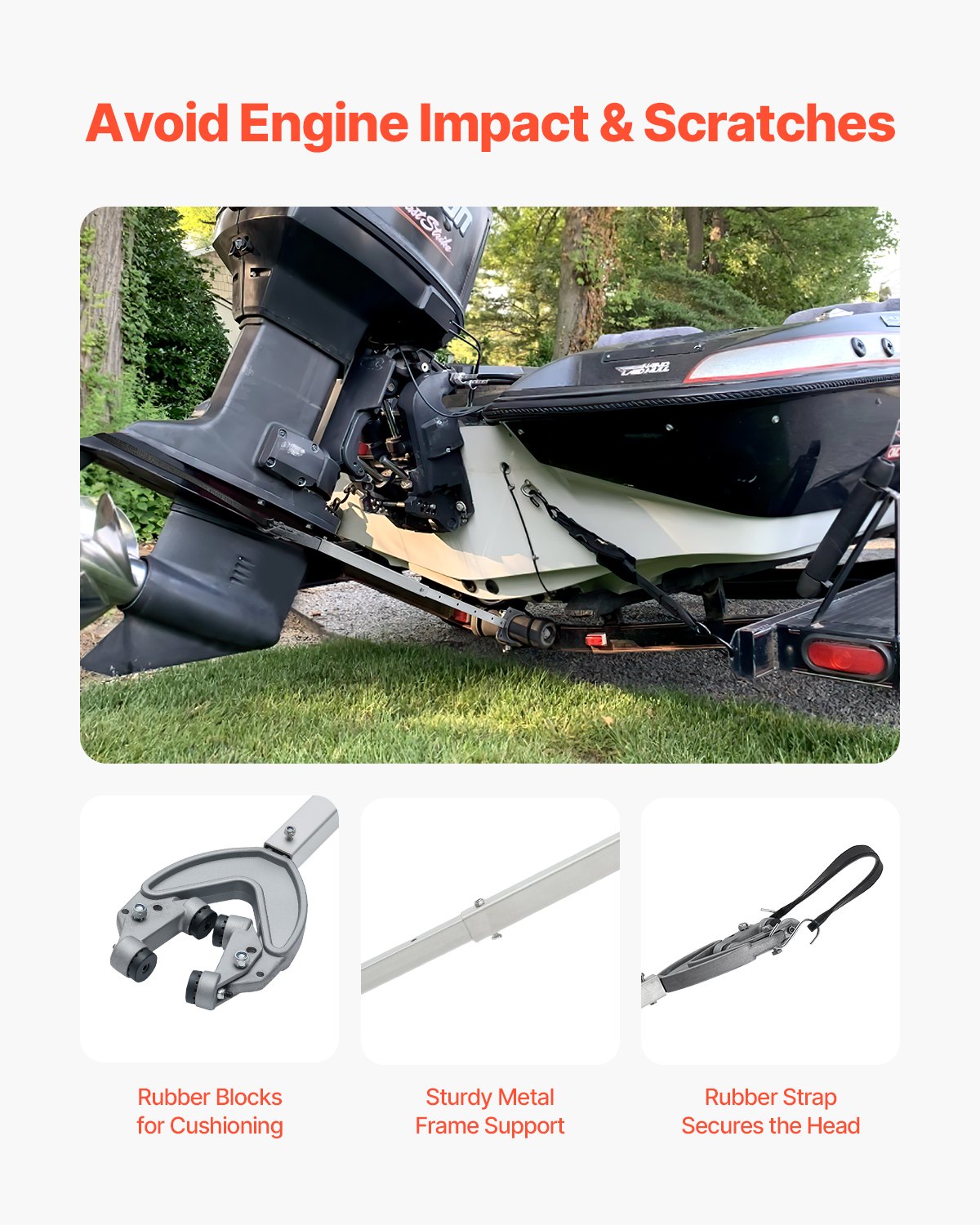 VEVOR Transom Saver, 609.6-914.4 mm, Adjustable Boat Transom Saver with Heavy-Duty Head, Corrosion-Resistant Easy-to-Install Transom Savers for Less Than 100 HP Outboard Motor , Fit for Roller & Trailer