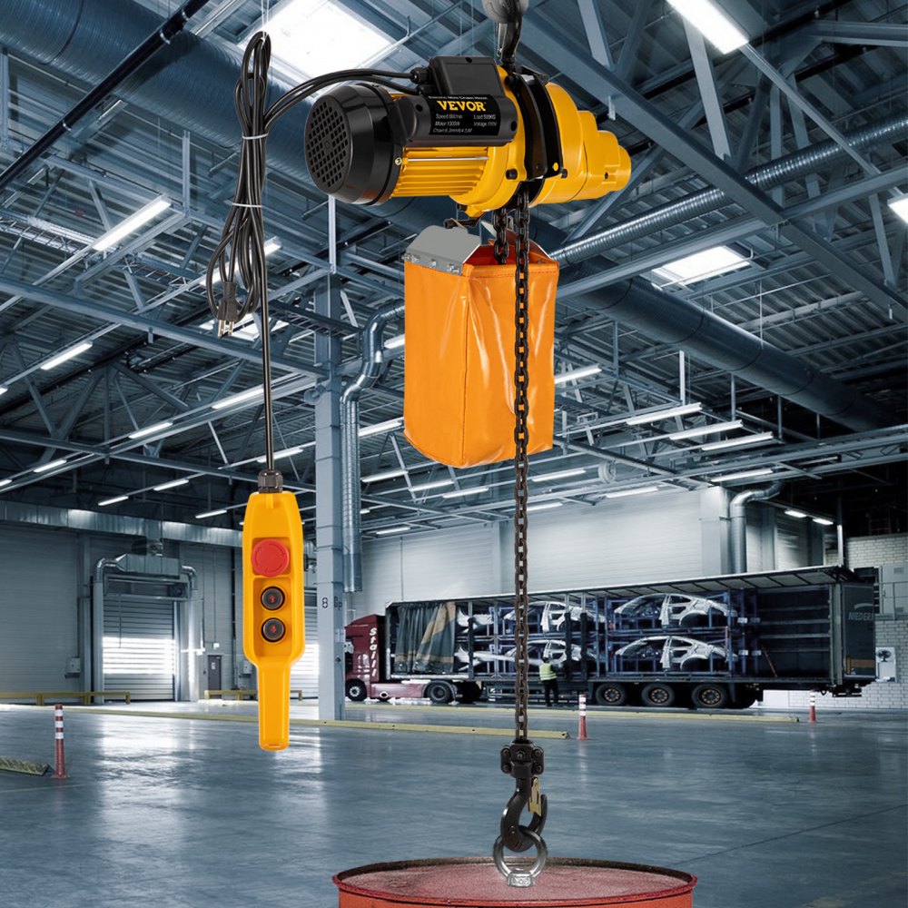 VEVOR Electric Chain Hoist, 1100lbs Winch with 10FT Wired Remote Control, 110V Overhead Crane Garage Ceiling Pulley, 1300W Lifting Power System with Emergency Stop Switch, 15 Feet Max. Pulling Height