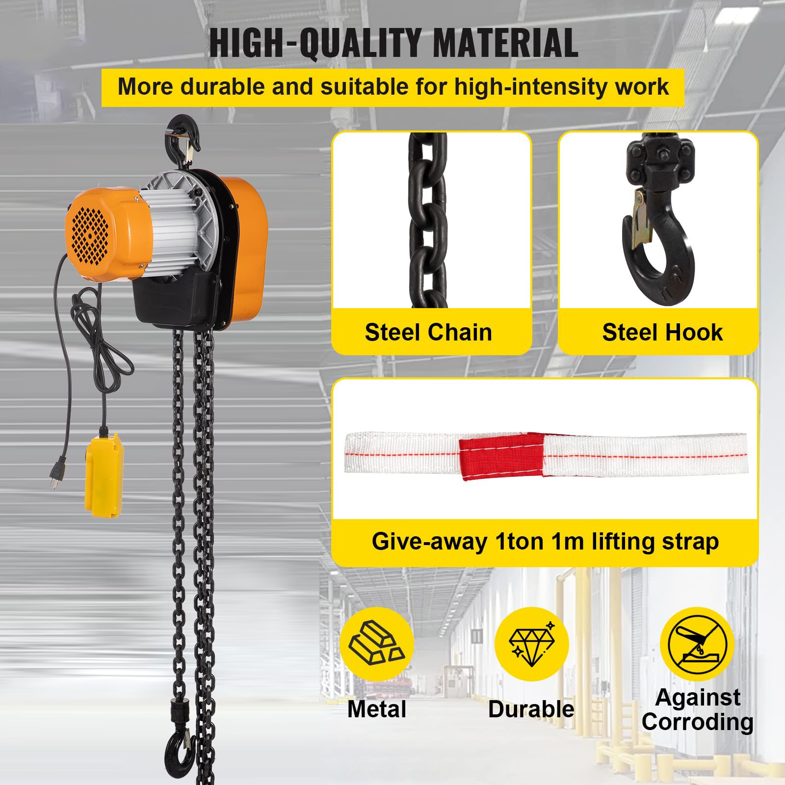 VEVOR Electric Chain Hoist, 1100lbs Winch with 10FT Wired Remote Control, 110V Overhead Crane Garage Ceiling Pulley, 1300W Lifting Power System with Emergency Stop Switch, 15 Feet Max. Pulling Height