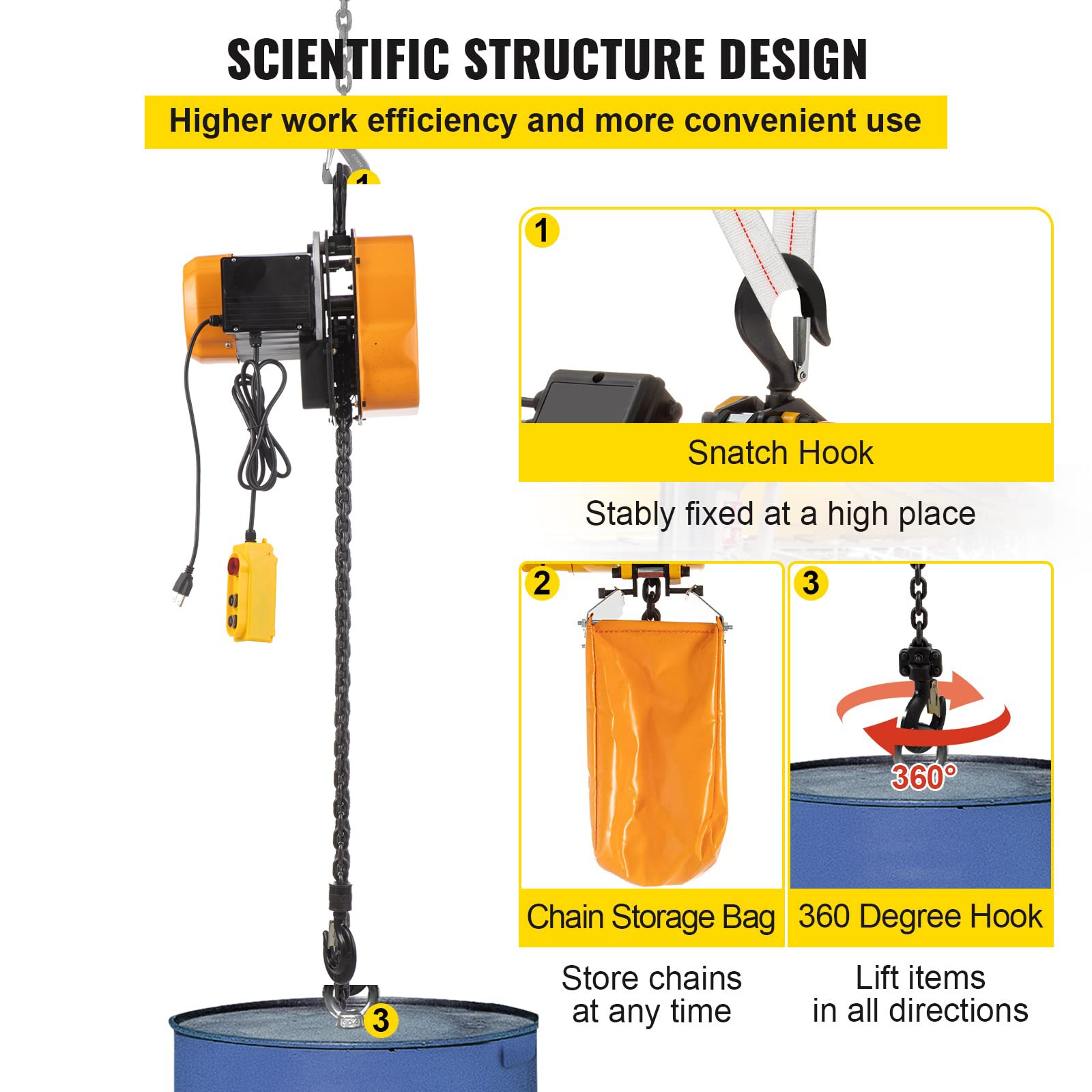 VEVOR Electric Chain Hoist, 1100lbs Winch with 10FT Wired Remote Control, 110V Overhead Crane Garage Ceiling Pulley, 1300W Lifting Power System with Emergency Stop Switch, 15 Feet Max. Pulling Height