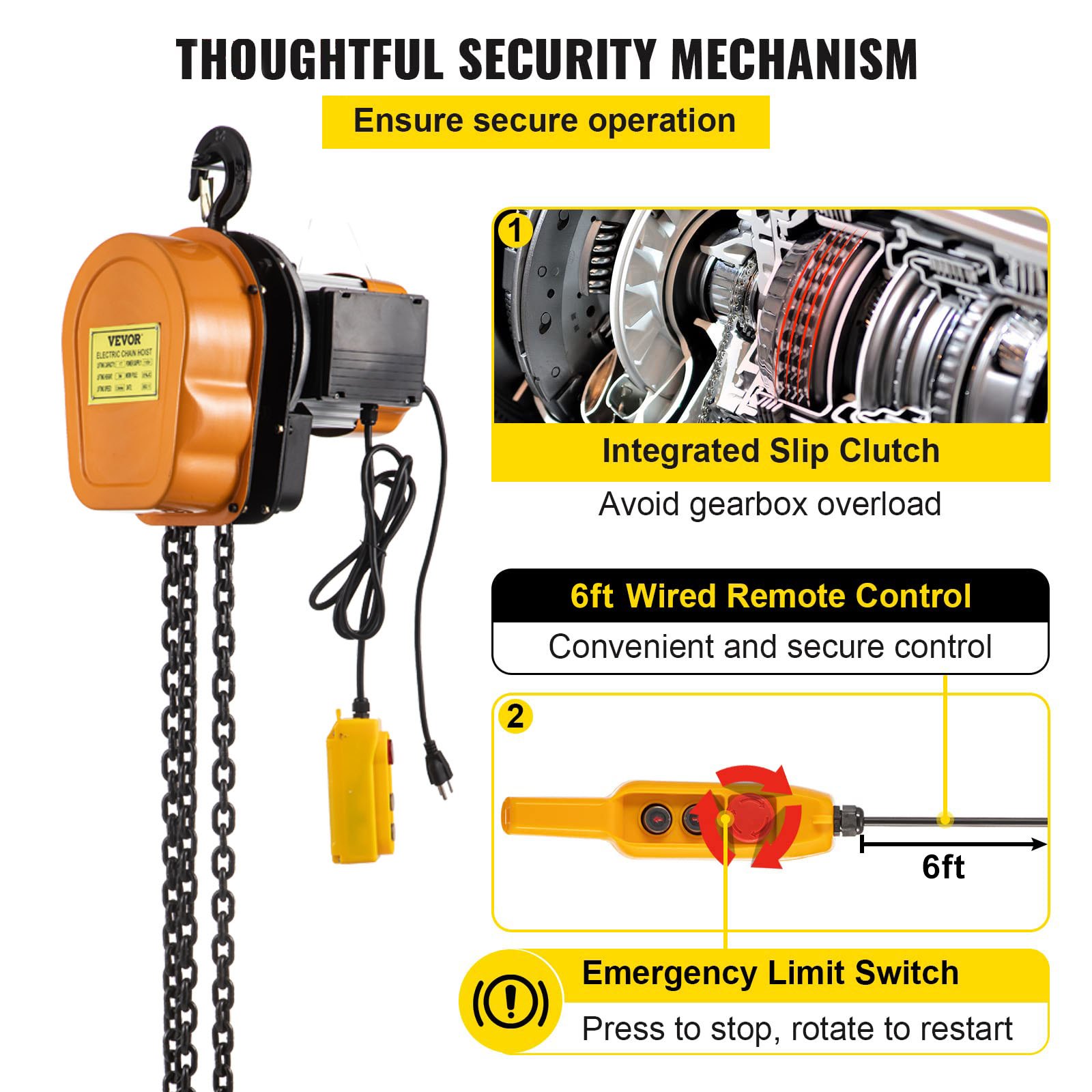 VEVOR Electric Chain Hoist, 1100lbs Winch with 10FT Wired Remote Control, 110V Overhead Crane Garage Ceiling Pulley, 1300W Lifting Power System with Emergency Stop Switch, 15 Feet Max. Pulling Height