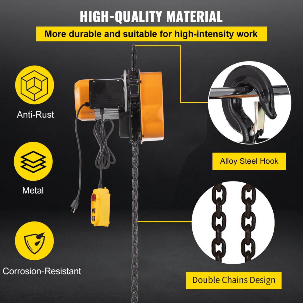 VEVOR Electric Chain Hoist, 2200lbs Winch with 3 m Wired Remote Control, 110V Overhead Crane Garage Ceiling Pulley, 1300W Lifting Power System with Emergency Stop Switch, 10 Feet Max. Pulling Height