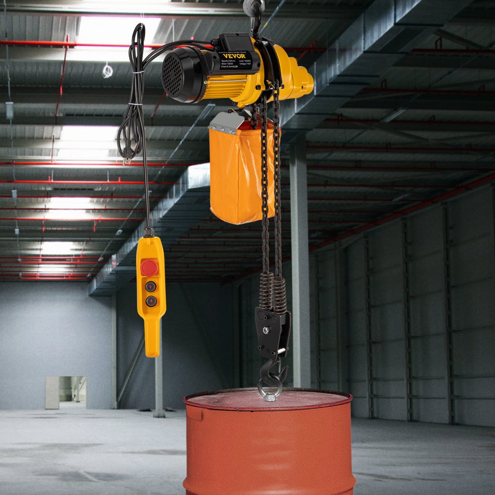 VEVOR Electric Chain Hoist, 2200lbs Winch with 3 m Wired Remote Control, 110V Overhead Crane Garage Ceiling Pulley, 1300W Lifting Power System with Emergency Stop Switch, 10 Feet Max. Pulling Height