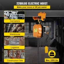 VEVOR Electric Chain Hoist, 2200lbs Winch with 3 m Wired Remote Control, 110V Overhead Crane Garage Ceiling Pulley, 1300W Lifting Power System with Emergency Stop Switch, 10 Feet Max. Pulling Height