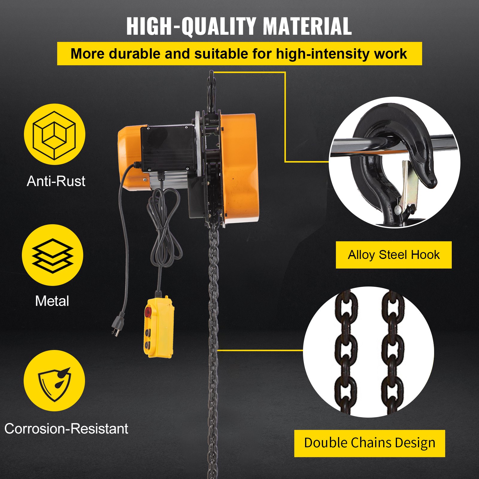 VEVOR Electric Chain Hoist, 2200lbs Winch with 3 m Wired Remote Control, 110V Overhead Crane Garage Ceiling Pulley, 1300W Lifting Power System with Emergency Stop Switch, 10 Feet Max. Pulling Height
