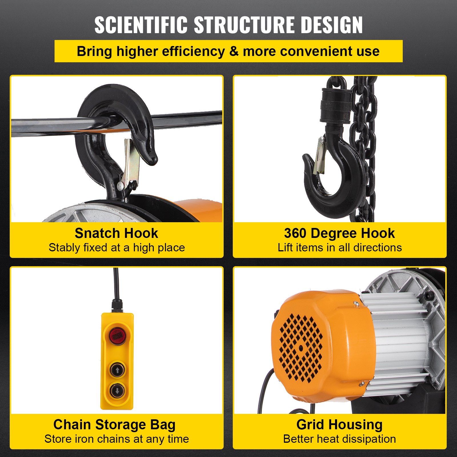 VEVOR Electric Chain Hoist, 2200lbs Winch with 3 m Wired Remote Control, 110V Overhead Crane Garage Ceiling Pulley, 1300W Lifting Power System with Emergency Stop Switch, 10 Feet Max. Pulling Height