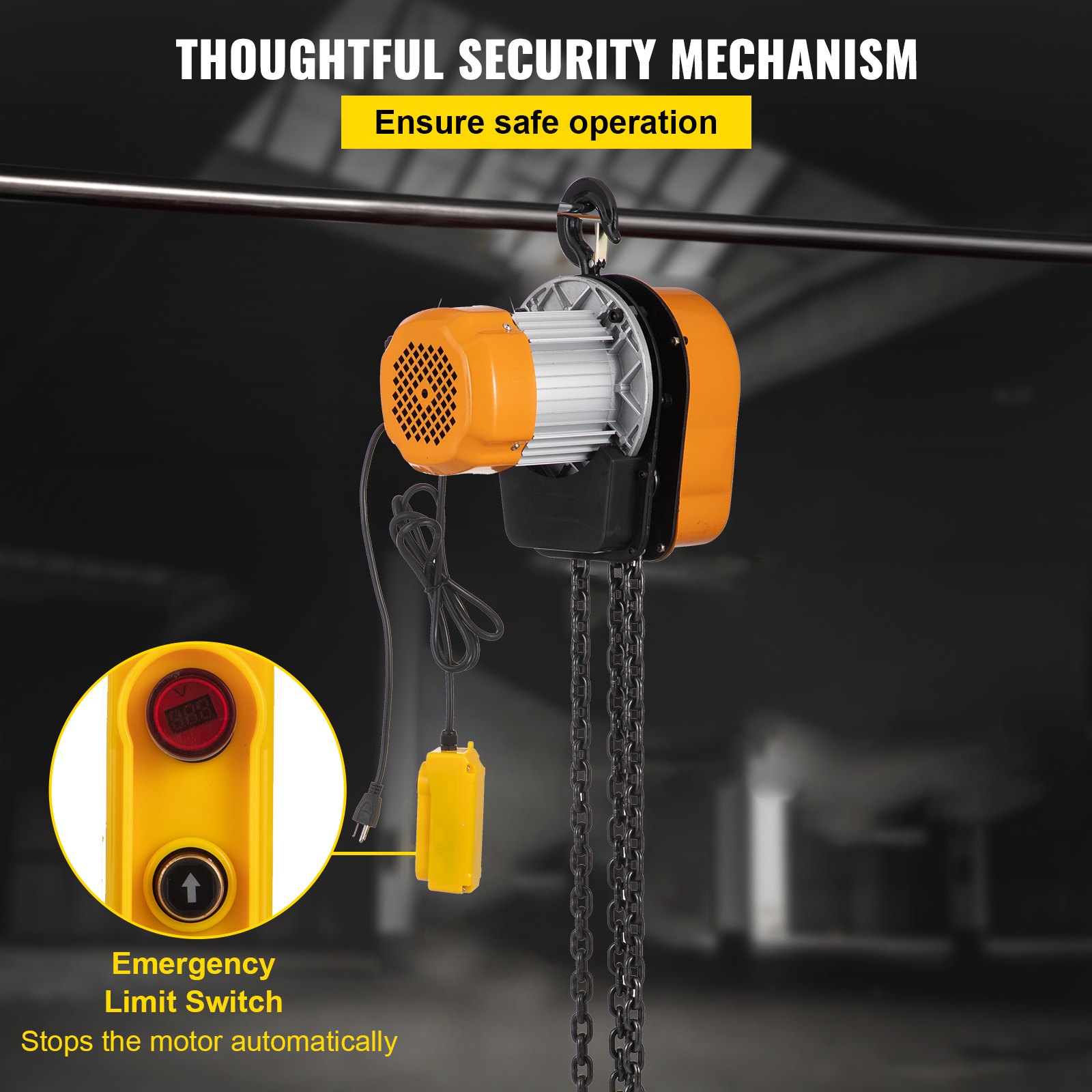 VEVOR Electric Chain Hoist, 2200lbs Winch with 3 m Wired Remote Control, 110V Overhead Crane Garage Ceiling Pulley, 1300W Lifting Power System with Emergency Stop Switch, 10 Feet Max. Pulling Height