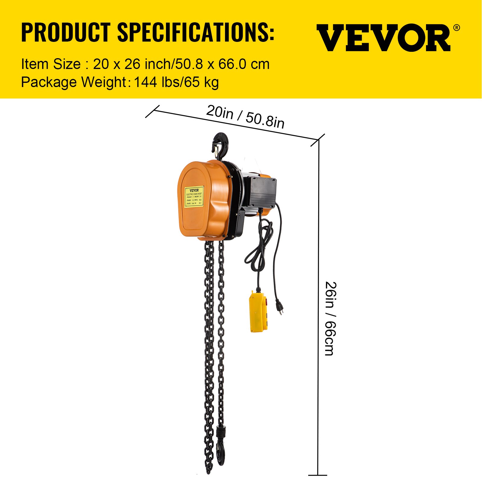VEVOR Electric Chain Hoist, 2200lbs Winch with 3 m Wired Remote Control, 110V Overhead Crane Garage Ceiling Pulley, 1300W Lifting Power System with Emergency Stop Switch, 10 Feet Max. Pulling Height