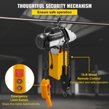 VEVOR Electric Chain Hoist, 2200lbs Capacity Single Phase Crane Hoist, 1T Electric Chain Lift Hoist, 10ft Lift Height, 110V Overhead Chain Hoist with G80 Chain, Swivel Hook, Remote Control for Garage