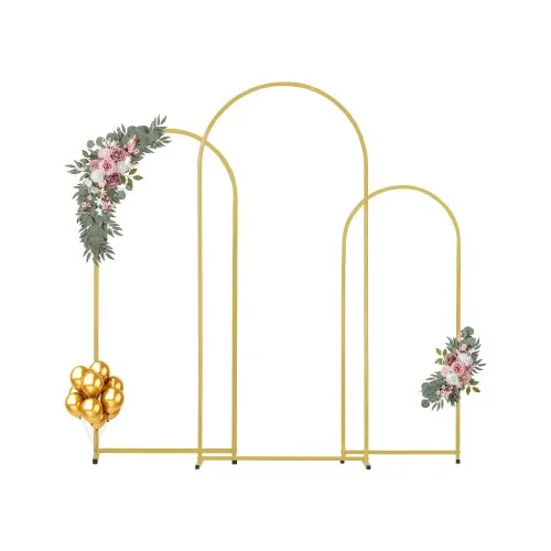 VEVOR Wedding Arch Backdrop Stand, Set of 3, Metal Stable Stand with Case Connection & Chassis Crossbar Design, Easy-to-Assemble Gold Stand with Premium Metal, Fit for Birthday, Celebration, Holiday