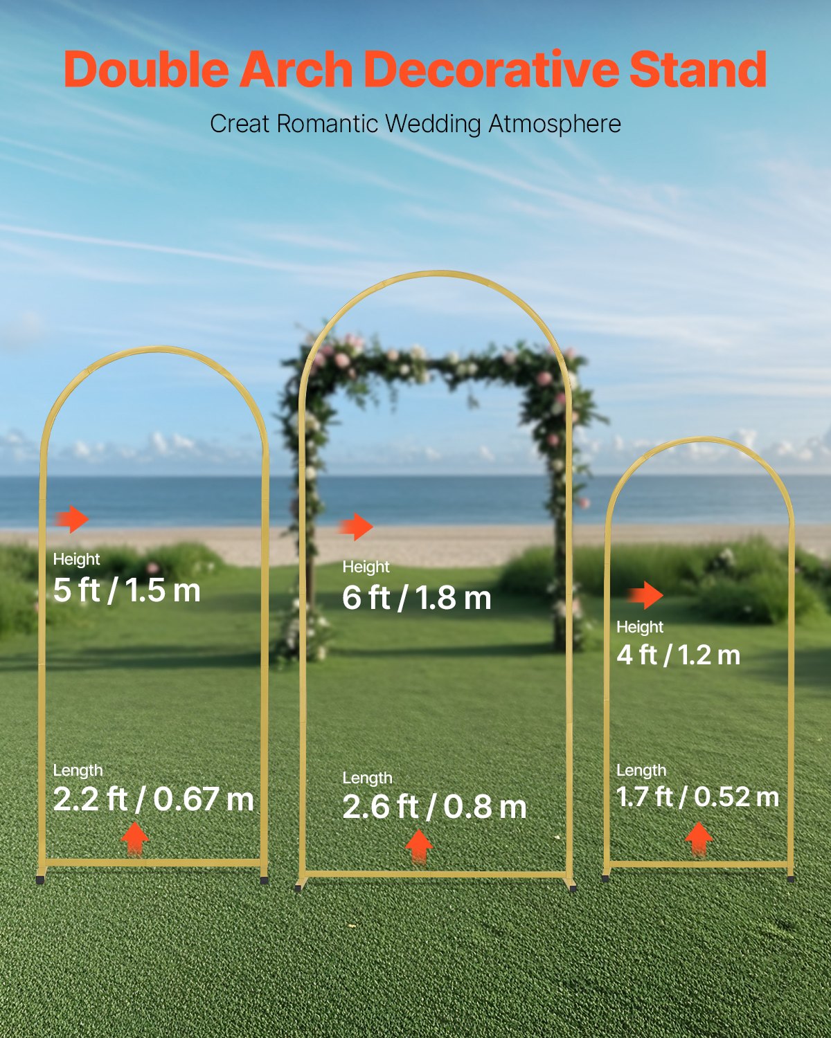 VEVOR Metal Arch Backdrop Stand Set med 3 stativ med fodralanslutning för bröllop