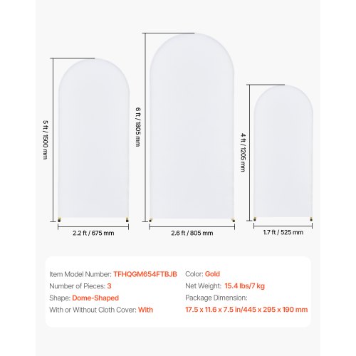 VEVOR Set van 3 achtergrondhouders in boogvorm, 18,9 cm, 1,8 m