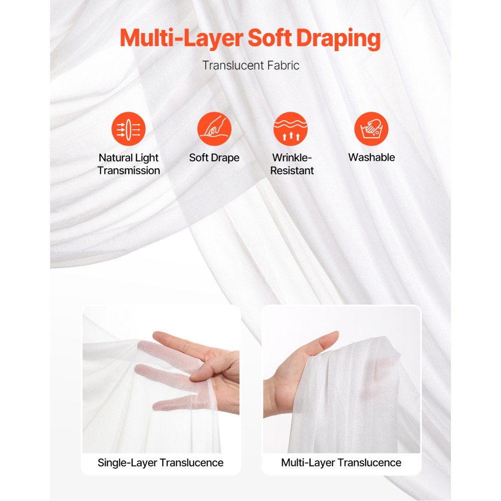 VEVOR Artificial Wedding Arch Flowers Kit, White Wedding Arch Flowers with Drapes Kit (Pack of 3) - 2 Pcs Floral Arrangement, 1 Pcs Sheer Drapes, for Ceremony Bouquets Reception Backdrop Decoration