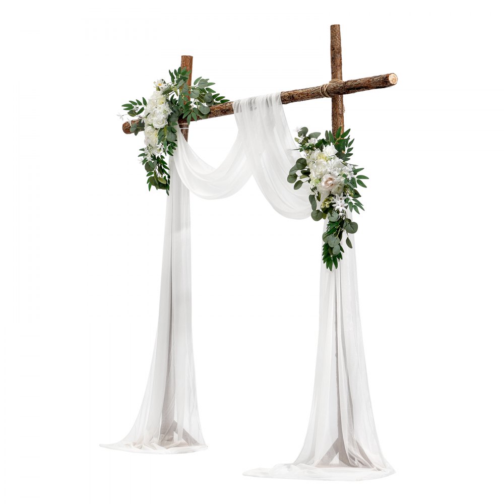VEVOR Artificial Wedding Arch Flowers Kit, White Wedding Arch Flowers with Drapes Kit (Pack of 3) - 2 Pcs Floral Arrangement, 1 Pcs Sheer Drapes, for Ceremony Bouquets Reception Backdrop Decoration
