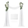 VEVOR Artificial Wedding Arch Flowers Kit, White Wedding Arch Flowers with Drapes Kit (Pack of 3) - 2 Pcs Floral Arrangement, 1 Pcs Sheer Drapes, for Ceremony Bouquets Reception Backdrop Decoration