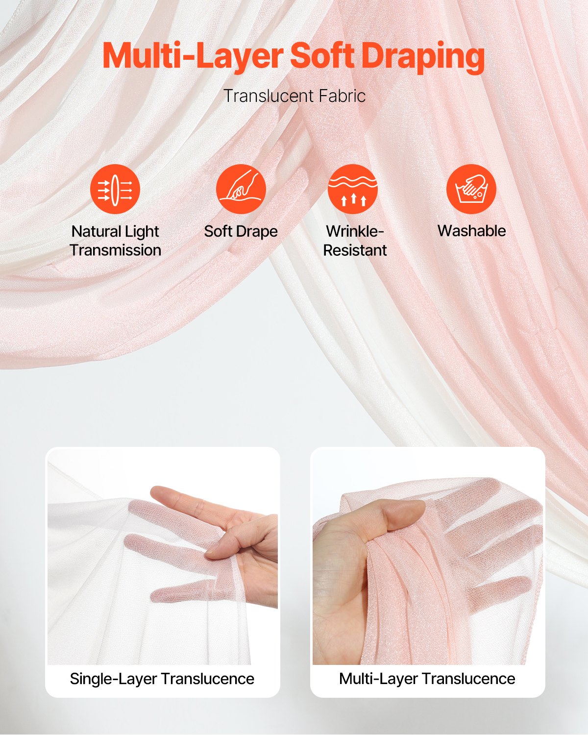 VEVOR Artificial Wedding Arch Flowers Kit, Pink Wedding Arch Flowers with Drapes Kit (Pack of 4) - 2 Pcs Floral Arrangement, 2 Pcs Sheer Drapes, for Ceremony Bouquets Reception Backdrop Decoration