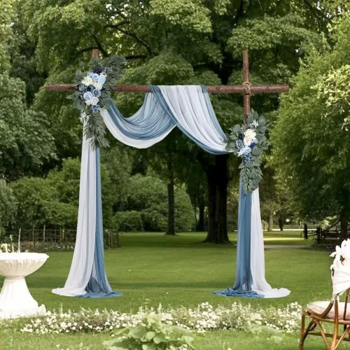 BestAlice Blue Wedding Arch Flowers Kit - 2 Silk Flower Swags & 1 Drapery Fabric For Ceremony Backdrop Decor - View #9
