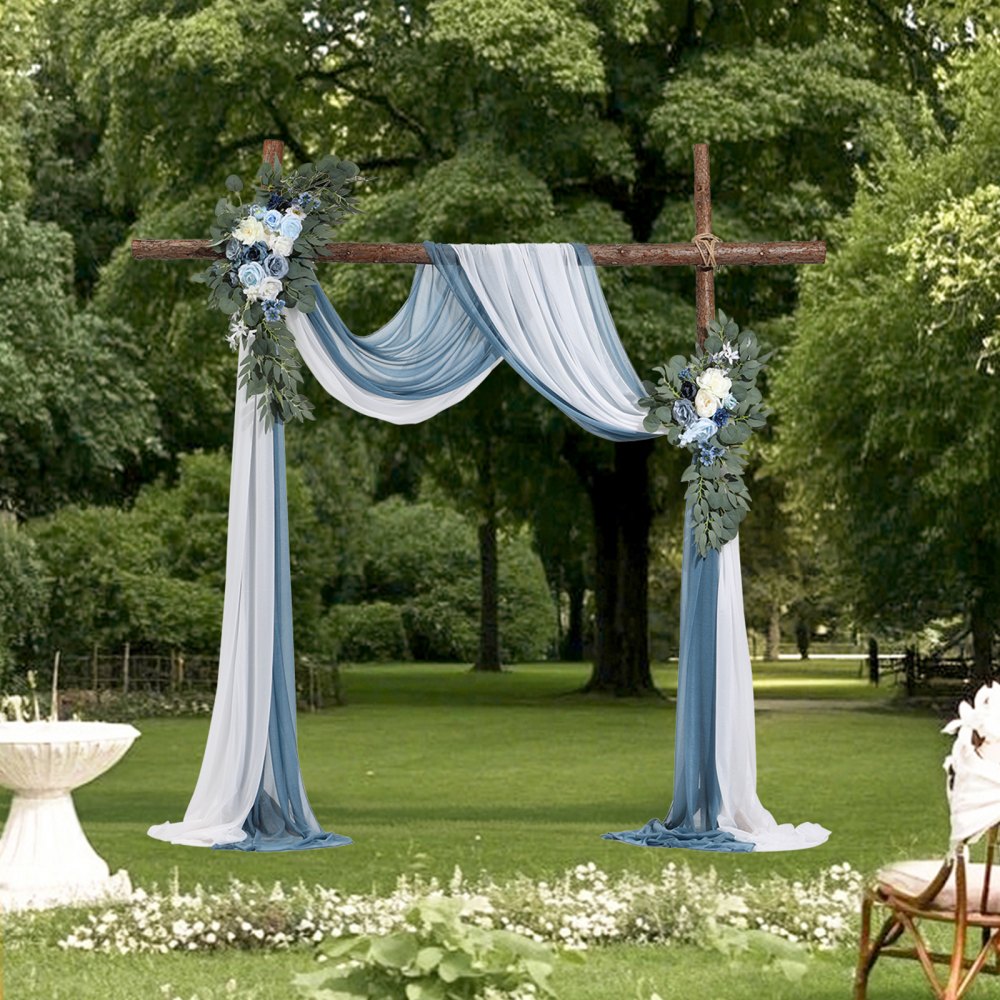 VEVOR Artificial Wedding Arch Flowers Kit, Blue Wedding Arch Flowers with Drapes Kit (Pack of 4) - 2 Pcs Floral Arrangement, 2 Pcs Sheer Drapes, for Ceremony Bouquets Reception Backdrop Decoration