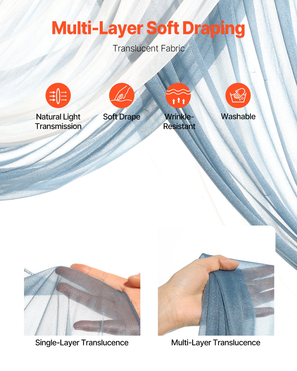 VEVOR Artificial Wedding Arch Flowers Kit, Blue Wedding Arch Flowers with Drapes Kit (Pack of 4) - 2 Pcs Floral Arrangement, 2 Pcs Sheer Drapes, for Ceremony Bouquets Reception Backdrop Decoration