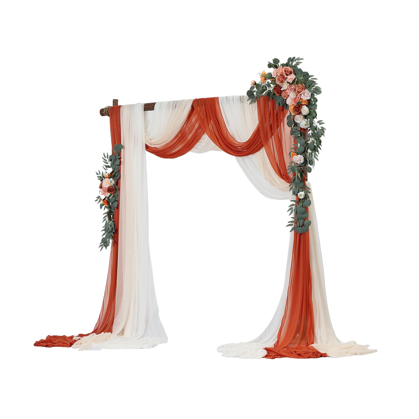 VEVOR Artificial Wedding Arch Flowers Kit, Orange Wedding Arch Flowers with Drapes Kit (Pack of 5) - 2 Pcs Floral Arrangement, 3 Pcs Sheer Drapes, for Ceremony Bouquets Reception Backdrop Decoration