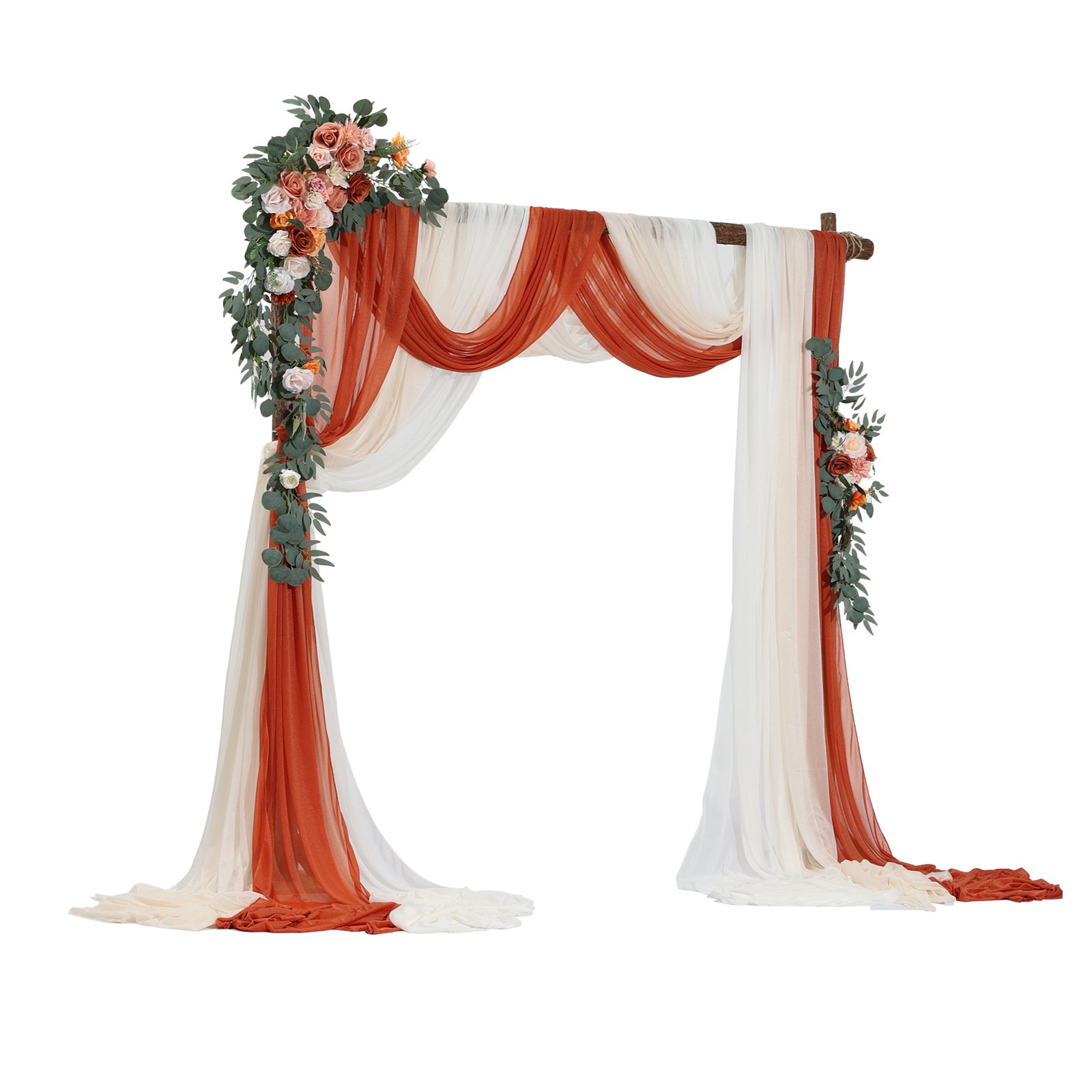 VEVOR Artificial Wedding Arch Flowers Kit, Orange Wedding Arch Flowers with Drapes Kit (Pack of 5) - 2 Pcs Floral Arrangement, 3 Pcs Sheer Drapes, for Ceremony Bouquets Reception Backdrop Decoration