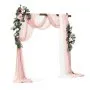 VEVOR Artificial Wedding Arch Flowers Kit, Pink Wedding Arch Flowers with Drapes Kit (Pack of 5) - 2 Pcs Floral Arrangement, 3 Pcs Sheer Drapes, for Ceremony Bouquets Reception Backdrop Decoration