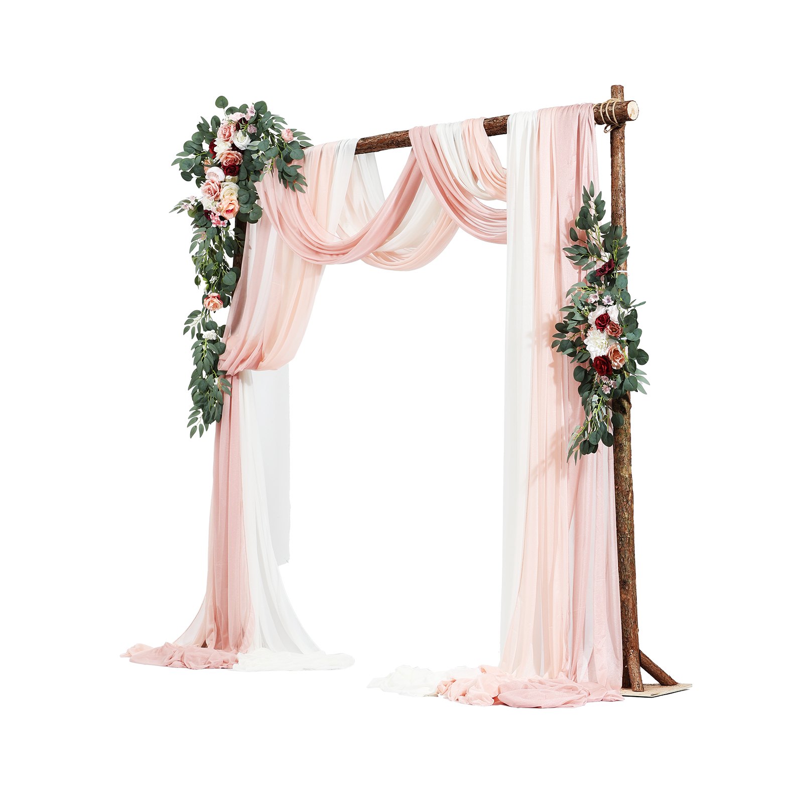 VEVOR Artificial Wedding Arch Flowers Kit, Pink Wedding Arch Flowers with Drapes Kit (Pack of 5) - 2 Pcs Floral Arrangement, 3 Pcs Sheer Drapes, for Ceremony Bouquets Reception Backdrop Decoration