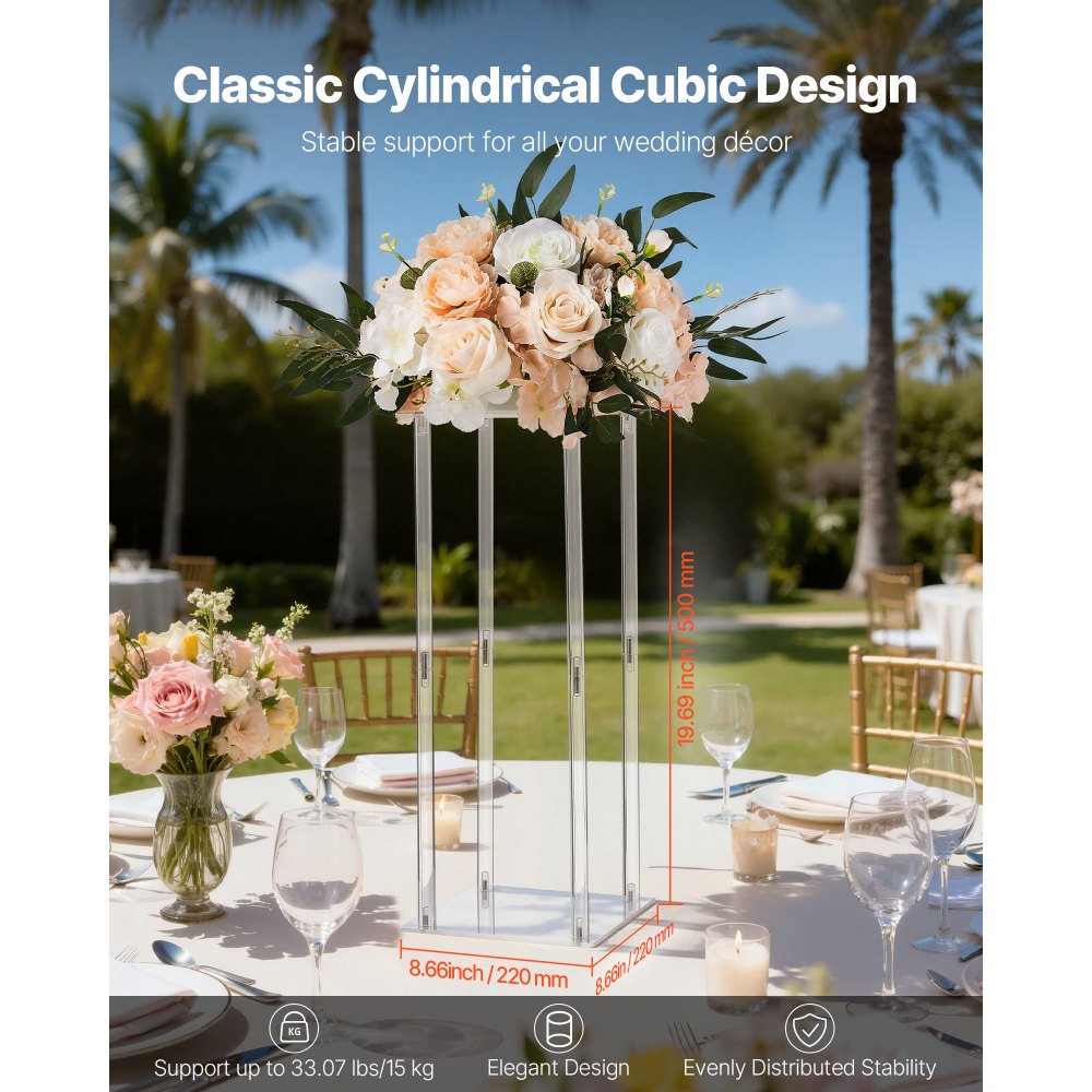 VEVOR Wedding Flower Stand, 10PCS 50cm Column Flower Stand, Floral Stands with Acrylic Laminate, Cylindrical Cubic Floral Display Rack for Wedding, Party, Birthday, Home, Centerpiece Stands