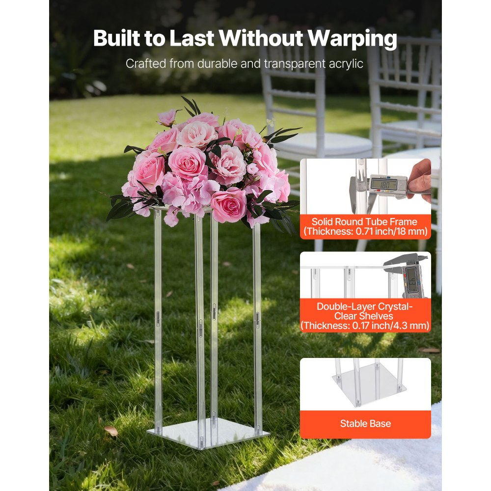 VEVOR Wedding Flower Stand, 10PCS 50cm Column Flower Stand, Floral Stands with Acrylic Laminate, Cylindrical Cubic Floral Display Rack for Wedding, Party, Birthday, Home, Centerpiece Stands