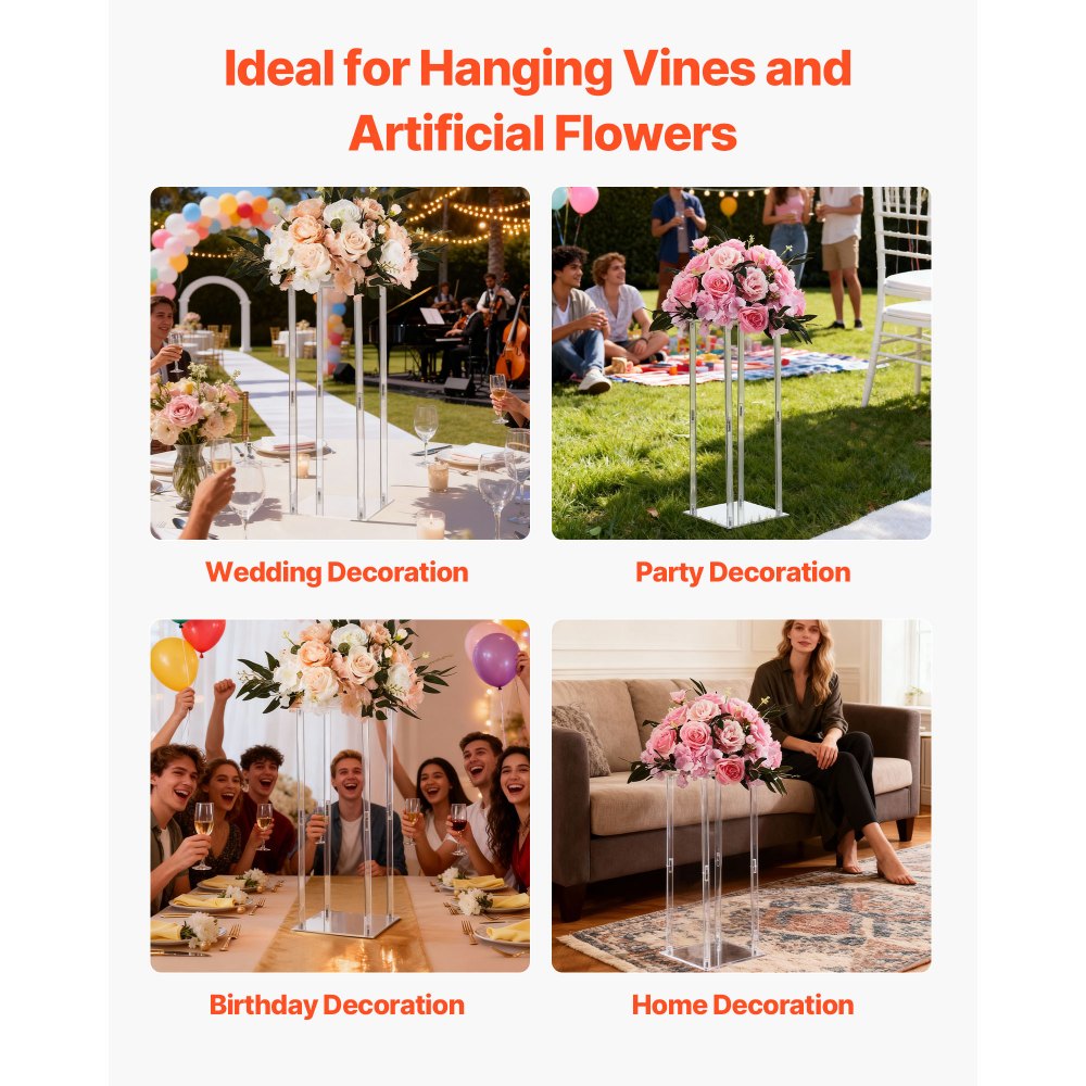 VEVOR Wedding Flower Stand, 10PCS 50cm Column Flower Stand, Floral Stands with Acrylic Laminate, Cylindrical Cubic Floral Display Rack for Wedding, Party, Birthday, Home, Centerpiece Stands