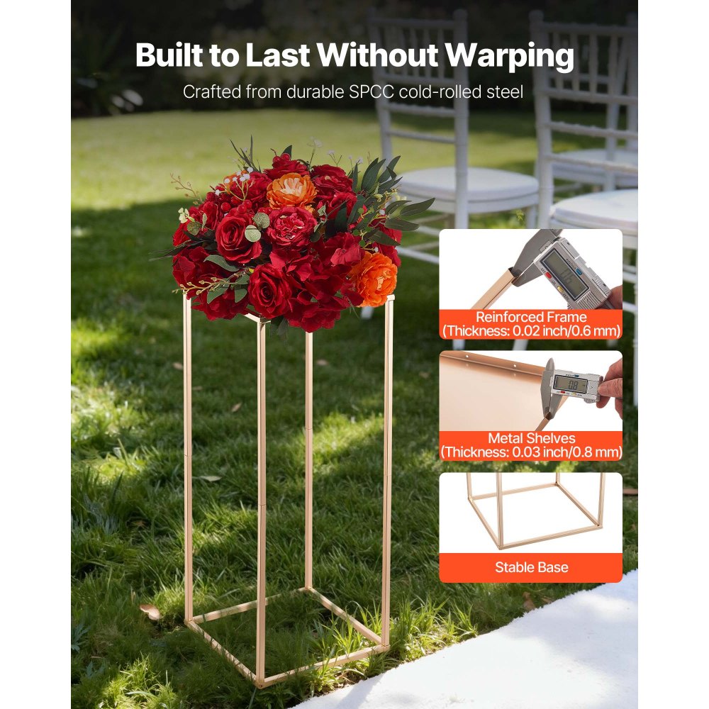 VEVOR Wedding Flower Stand, 10PCS 60cm Column Flower Stand, Floral Stands with Metal Laminate, Gold Rectangular Floral Display Rack for Wedding, Party, Birthday, Home,  Gold Centerpiece Stands