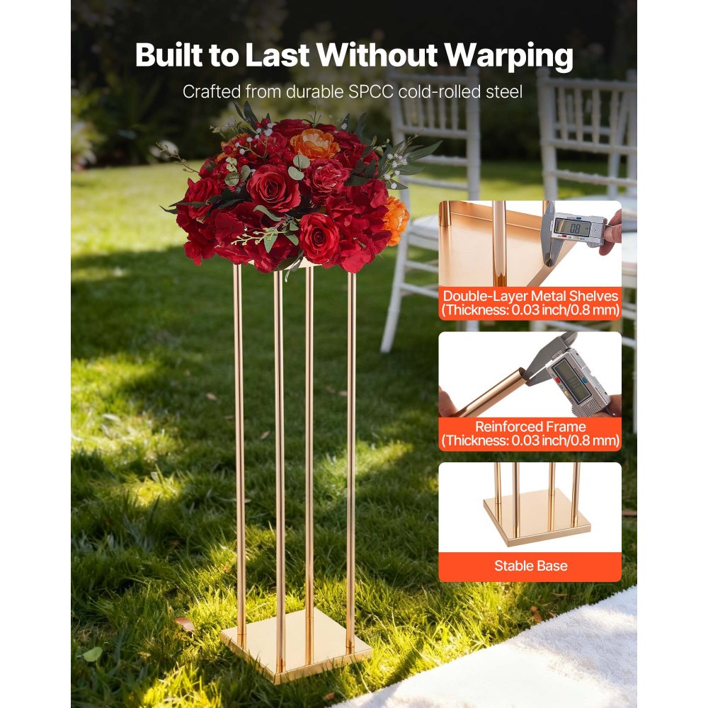 VEVOR Wedding Flower Stand, 10PCS 80cm Column Flower Stand, Floral Stands with Metal Laminate, Cylindrical Cubic Floral Display Rack for Wedding, Party, Birthday, Home, Gold Centerpiece Stands