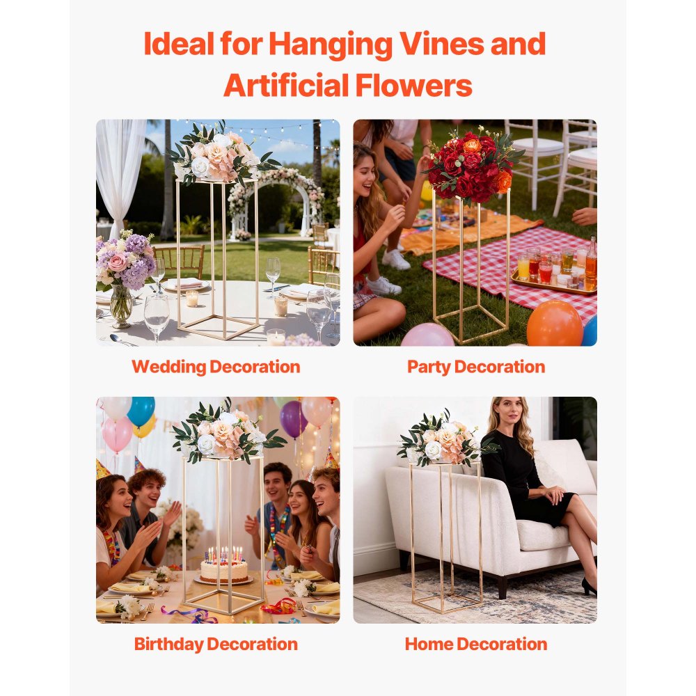 VEVOR Wedding Flower Stand, 10PCS 80cm Column Flower Stand, Floral Stands with Metal Laminate, Gold Rectangular Floral Display Rack for Wedding, Party, Birthday, Home,  Gold Centerpiece Stands