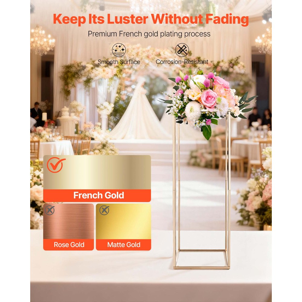 VEVOR Wedding Flower Stand, 10PCS 80cm Column Flower Stand, Floral Stands with Hidden Screw, Rectangular Cubic Floral Display Rack for Wedding, Party, Birthday, Home, Gold Centerpiece Stands