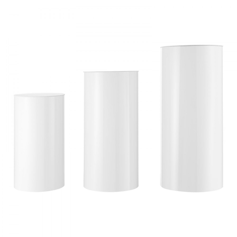 VEVOR Wedding Flower Stand, 3PCS 60/75/90cm Round Cylinder Plinth, White Pedestal Stand with PVC Lid, Cylindrical Pedestal Stands for Wedding, Party, Birthday, Art Decor, 15kg Load